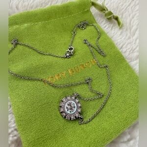 Tory Burch Silver Chain Necklace with mother of pearl light blue Pendant